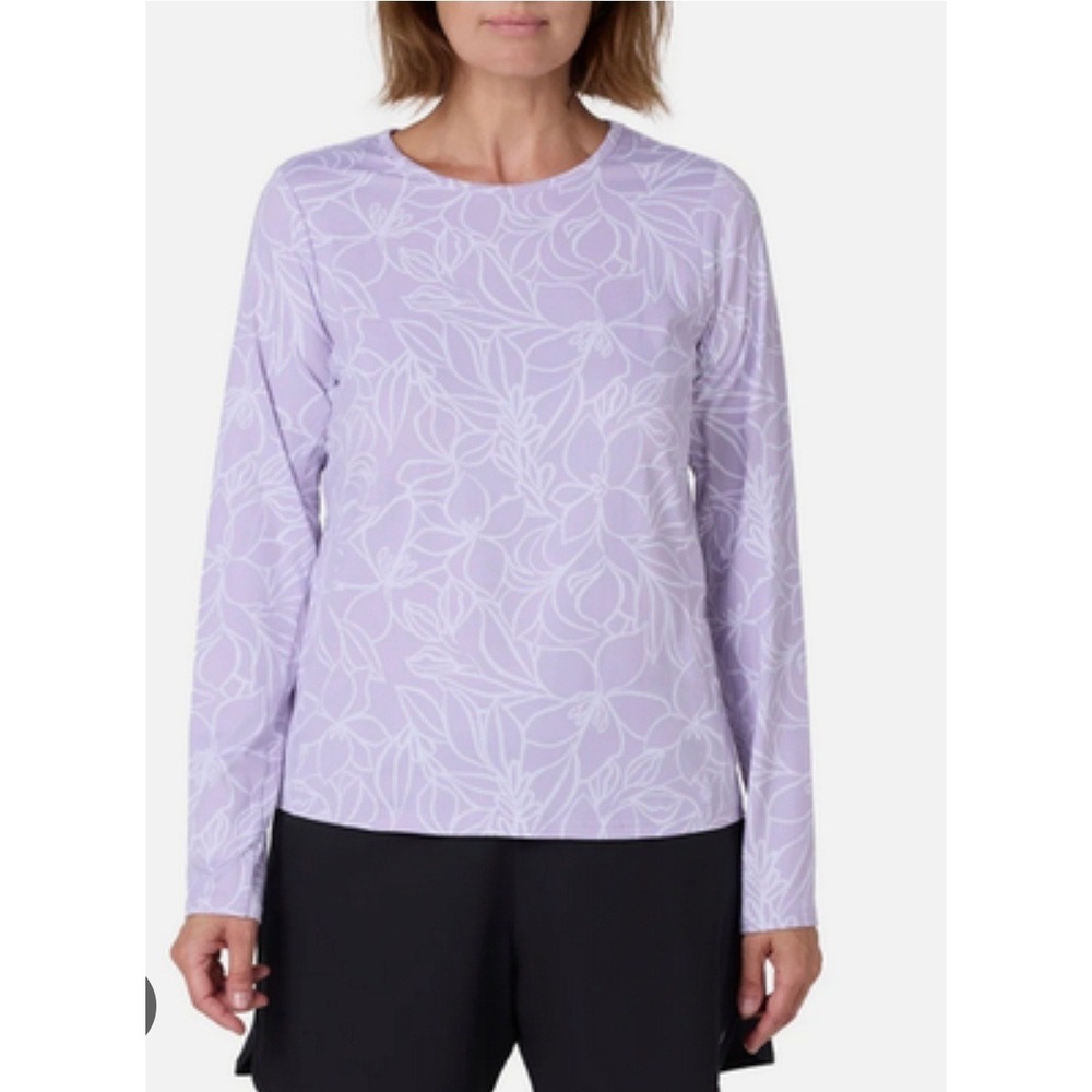Hang Ten Womens Long Sleeve Sun Shirt Purple Floral UPF 50+ Zip Pocket S NEW